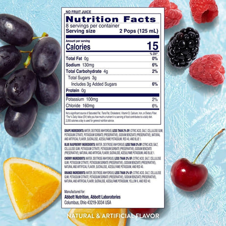 Pedialyte Freezer Pops Electrolyte Solution, Grape / Blue Raspberry / Cherry / Orange, 2.1 oz - 62605-Pack - LL Medico