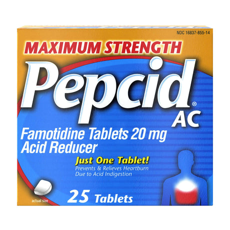 Pepcid AC Maximum Strength Acid Reducer Tablets, Famotidine 20 mg - 16837085514-Box - LL Medico