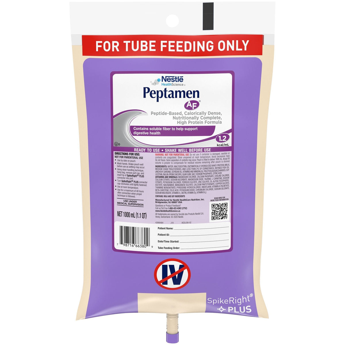 Peptamen AF Tube Feeding Formula, Unflavored, 1000 mL - 00798716763905-Single - LL Medico
