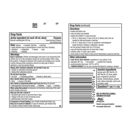 Pepto Bismol Original Liquid, Bismuth Subsalicylate 262 mg/15 mL - 37000003201-Single - LL Medico