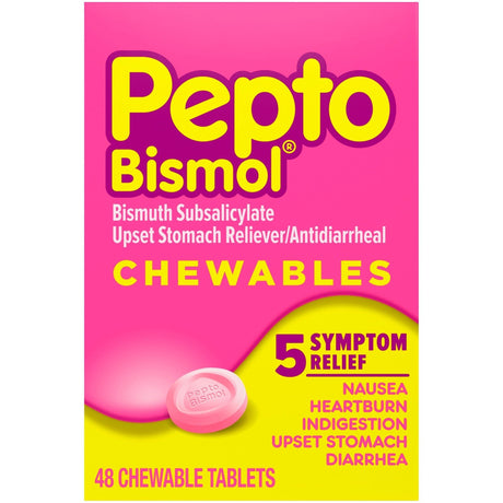Pepto Bismol Upset Stomach Reliever/Anti-Diarrheal Chewable Tablets, 262 mg - 37000001804-Box - LL Medico