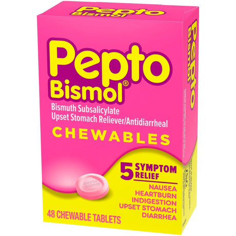 Pepto Bismol Upset Stomach Reliever/Anti-Diarrheal Chewable Tablets, 262 mg - 37000001804-Box - LL Medico