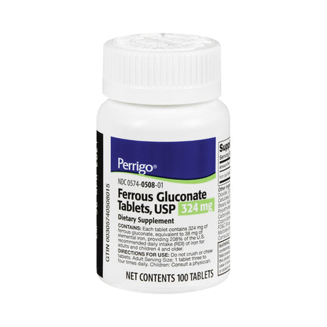 Perrigo Ferrous Gluconate Dietary Supplement, 324 mg - 00574050801 - LL Medico