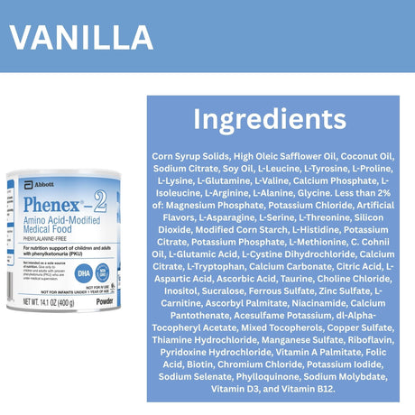 Phenex-2 Amino Acid-Modified Medical Food Powder, Vanilla, 14.1 oz - 67056-Single - LL Medico
