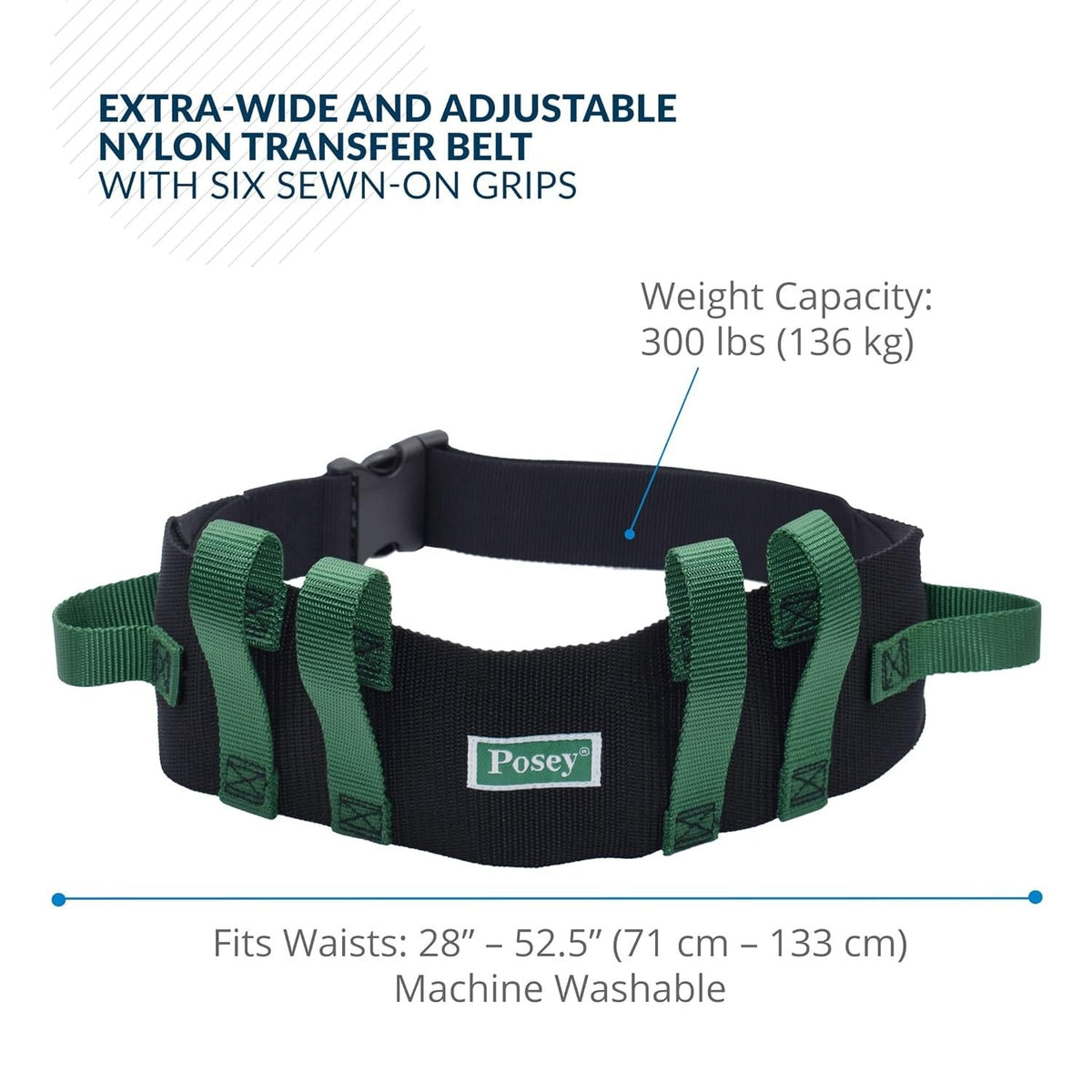 Posey Gait Belt with Handles, Black / Green Nylon, 54" - 6537Q-Single - LL Medico