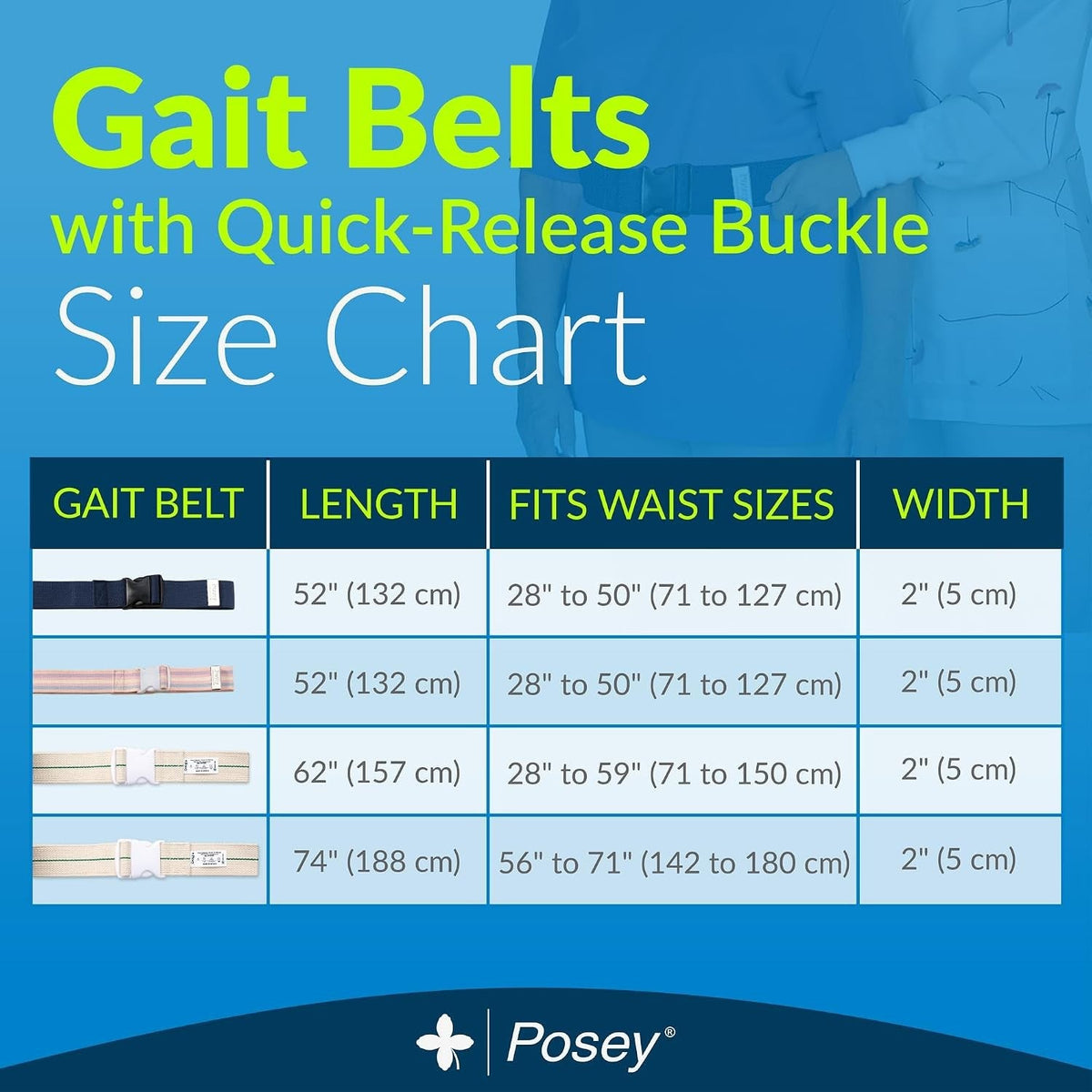 Posey Quick-Release Gait Belt, Navy Blue, 52" - 6528Q-Single - LL Medico