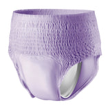 Prevail Underwear for Women by Prevail, a purple adult absorbent pull-up with a stretchy waistband, contoured design, and MaxSorb Gel for heavy absorbency, is shown against a white background.