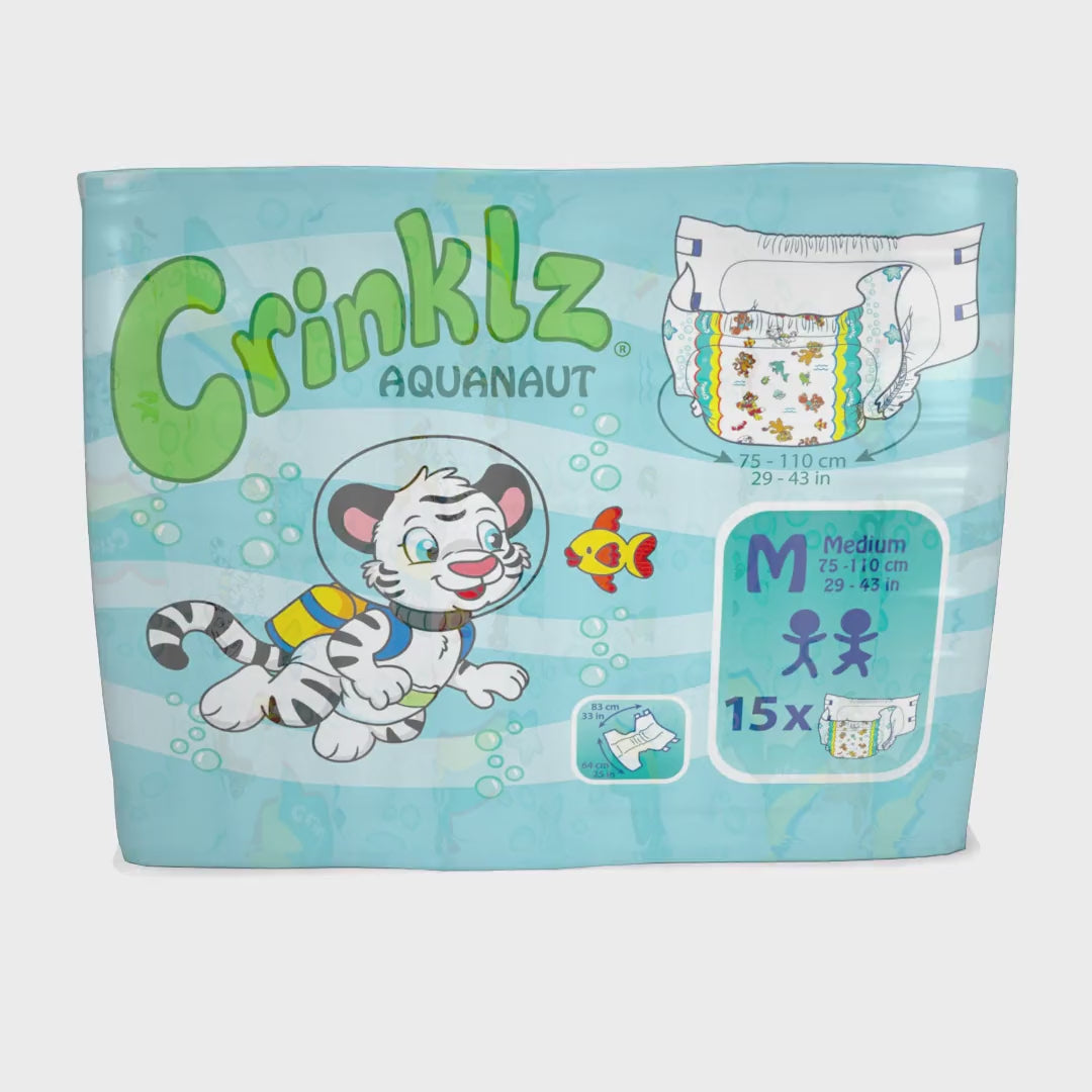Crinklz Printed Adult Diapers w/ Plastic Backing, Aquanaut Print