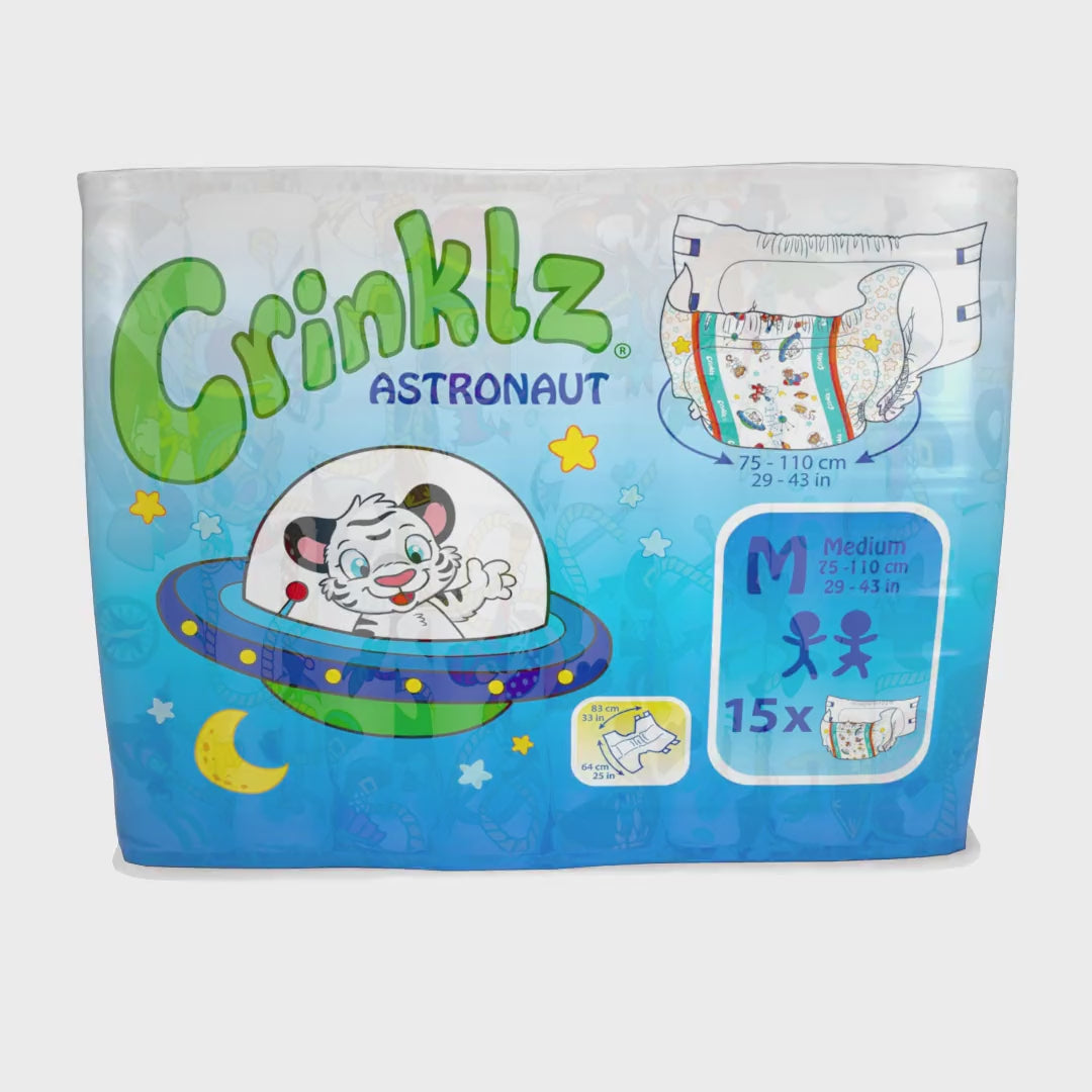 Crinklz Printed Adult Diapers w/ Plastic Backing, Astronaut Print