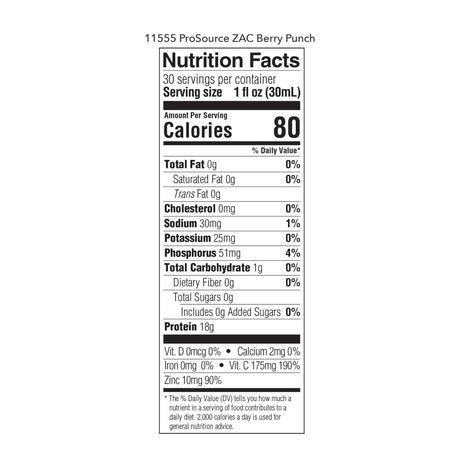ProSource ZAC Oral Supplement, Berry Punch Flavor, 32 oz Bottle - 11555-Case - LL Medico