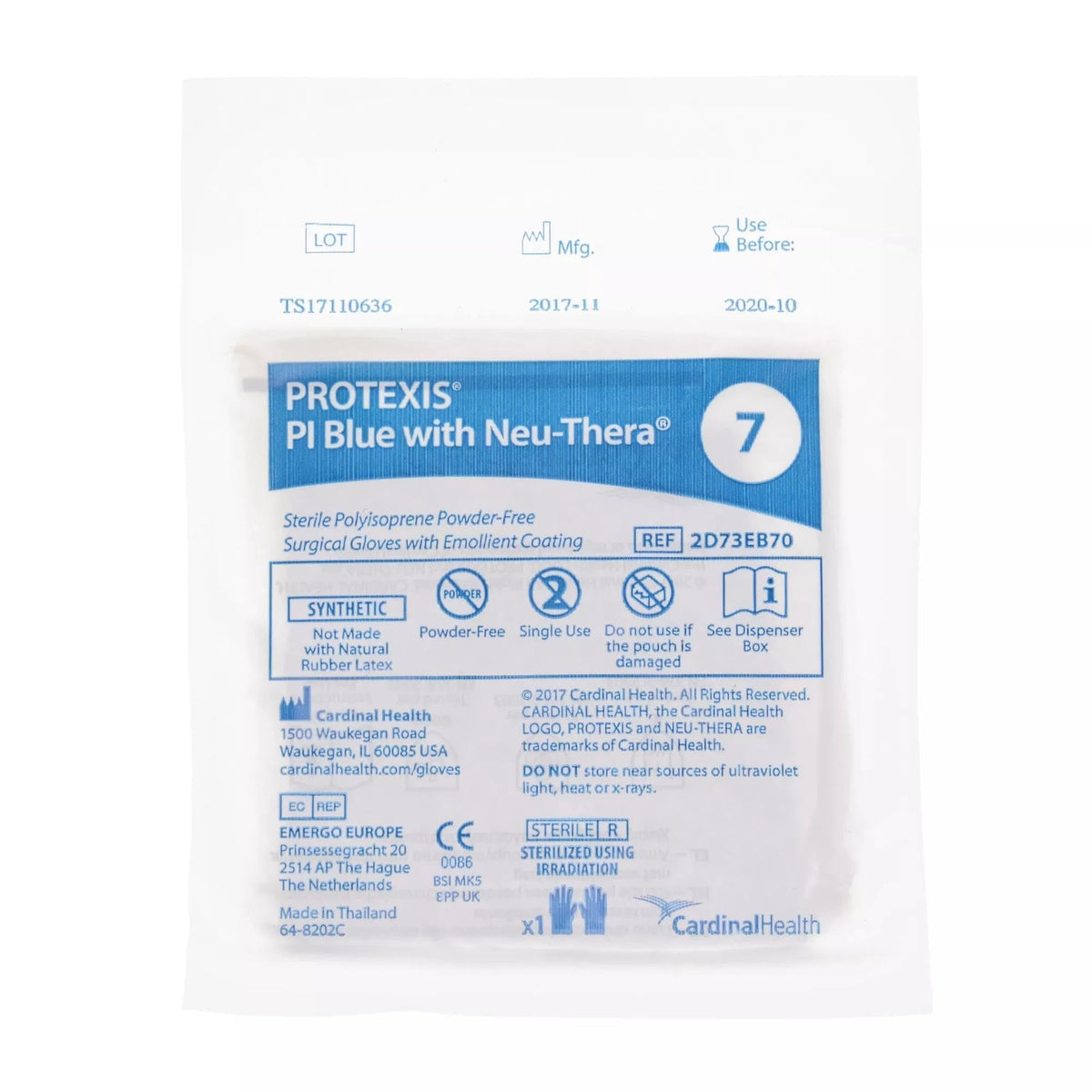 Cardinal Health Protexis PI Blue with Neu-Thera Sterile Polyisoprene Powder-Free Surgical Gloves - 2D73EB65 - LL Medico