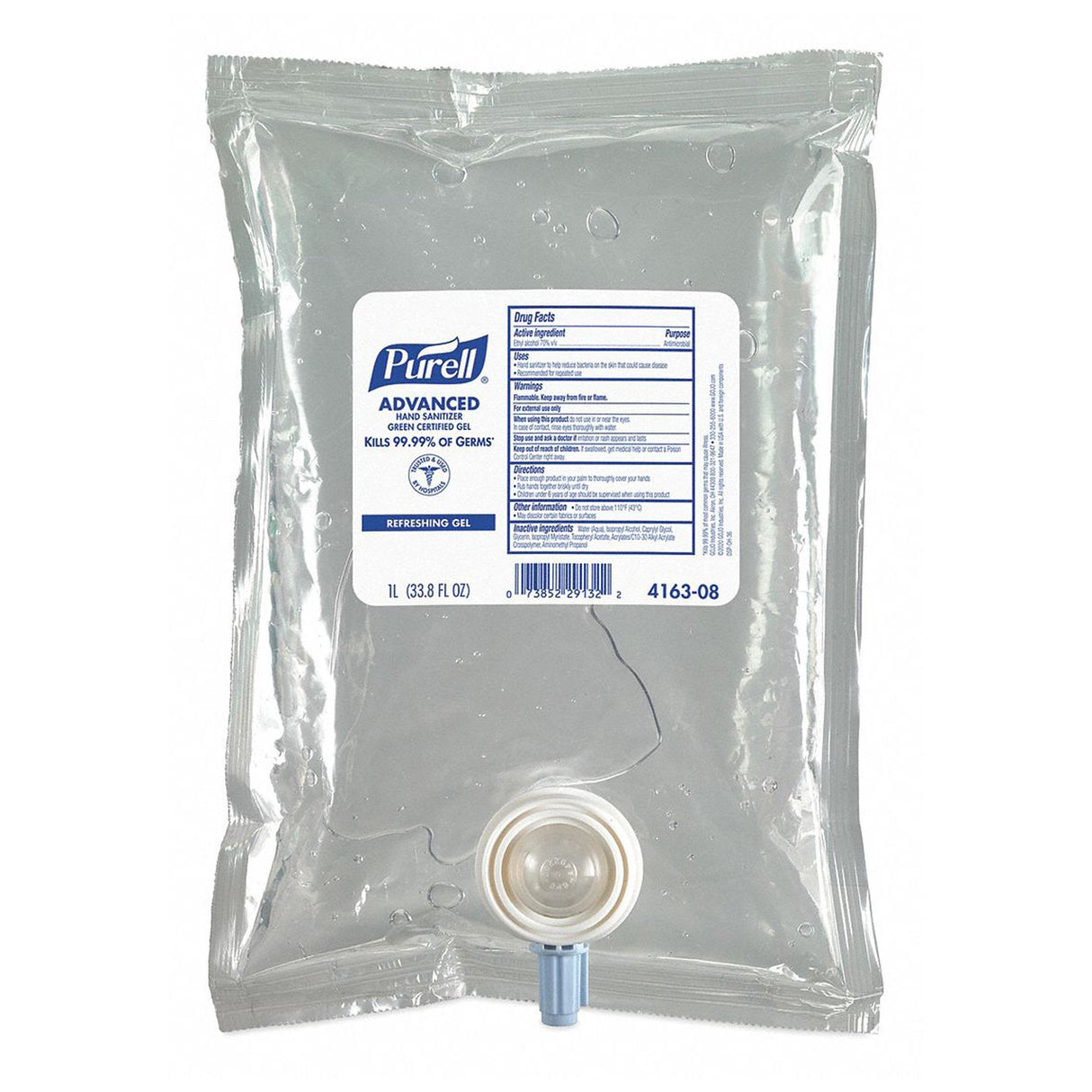 Purell Green Certified Advanced Hand Sanitizer Gel 1-liter Dispenser Refill Bag - 4163-08-Single - LL Medico