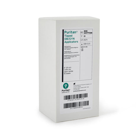 Puritan OB/GYN Swabstick, NonSterile, 8" Length, 0.5" Tip Diameter, White, Paper Shaft / Cotton Swab - 808 COTTON-Box - LL Medico