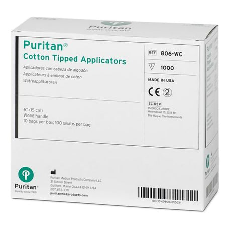 Puritan Swabstick, Cotton Tip, Wood Shaft, 6" Length, NonSterile - 806-WC-Box - LL Medico