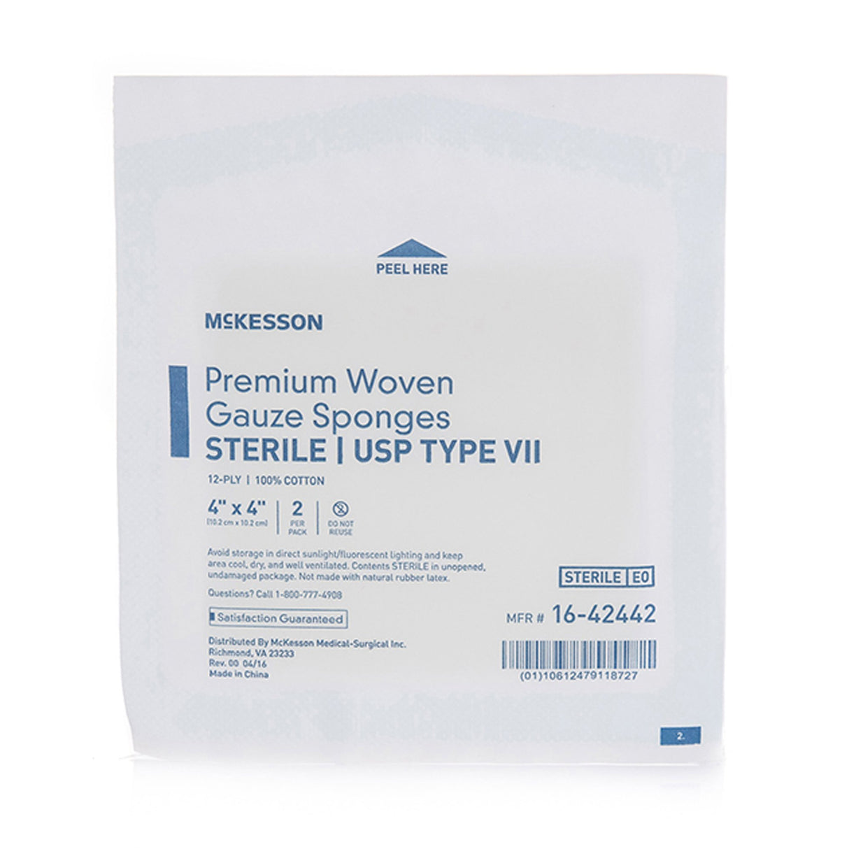 McKesson Sterile USP Type VII Gauze Sponge, 4 x 4 Inch, 12-Ply