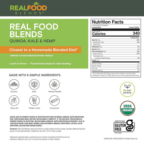 Real Food Blends Tube Feeding Formula, Quinoa, Kale & Hemp, 9.4 oz - 176992-Single - LL Medico