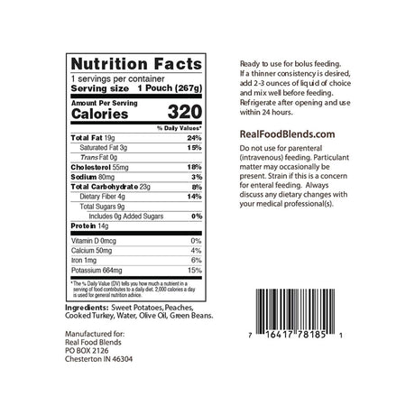 Real Food Blends Tube Feeding Formula, Turkey, Sweet Potatoes & Peaches, 9.4 oz - 176990-Single - LL Medico