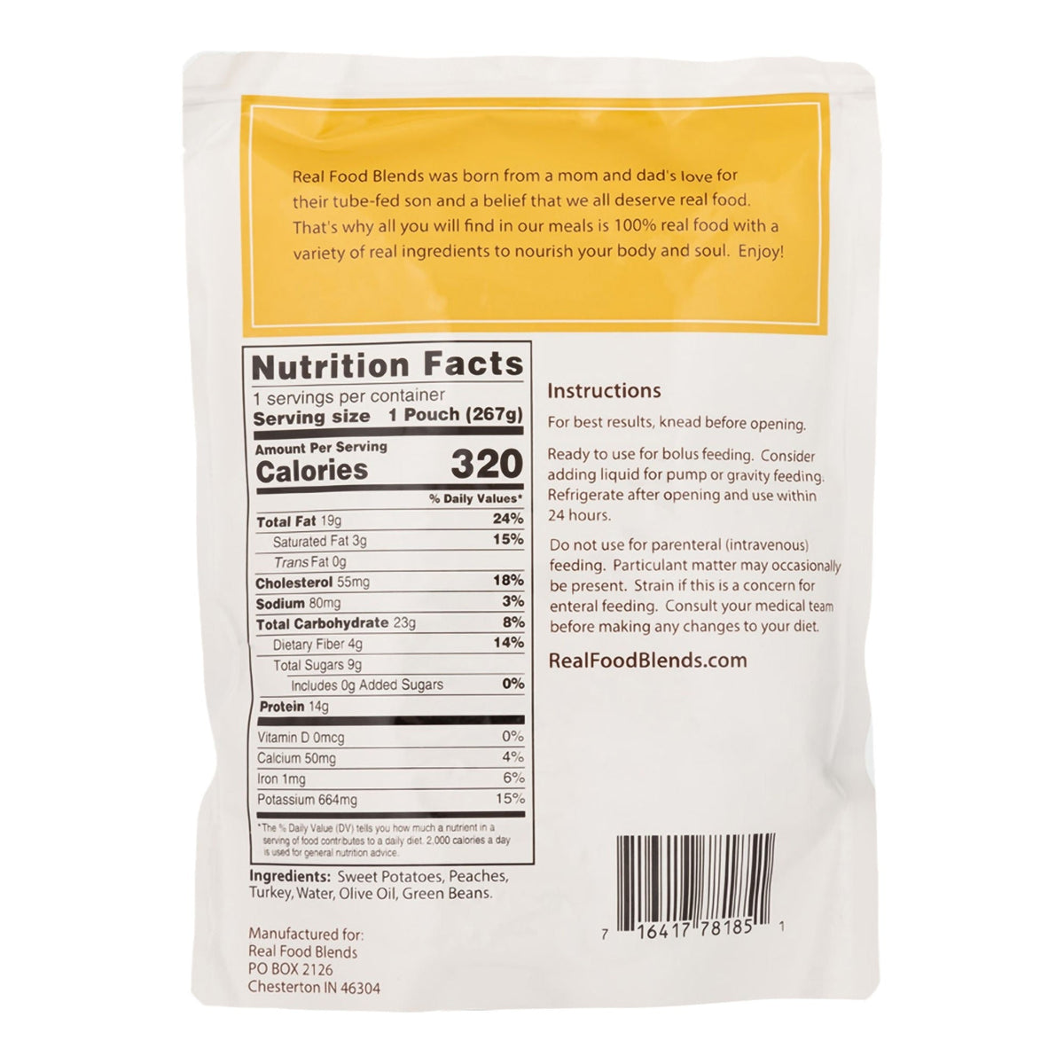 Real Food Blends Tube Feeding Formula, Turkey, Sweet Potatoes & Peaches, 9.4 oz - 176990-Single - LL Medico