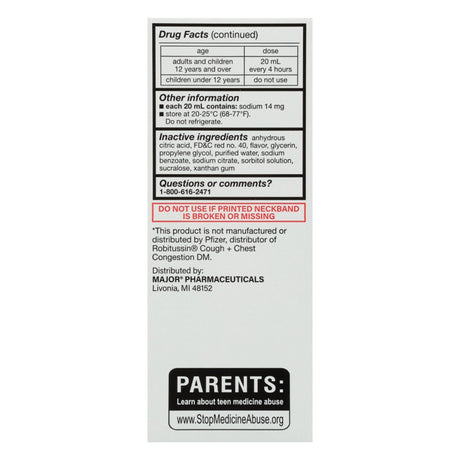 Robafen DM Cough and Chest Congestion Syrup, Guaifenesin 200 mg - Dextromethorphan HBr 20 mg, 4 oz - 00904722320-Single - LL Medico