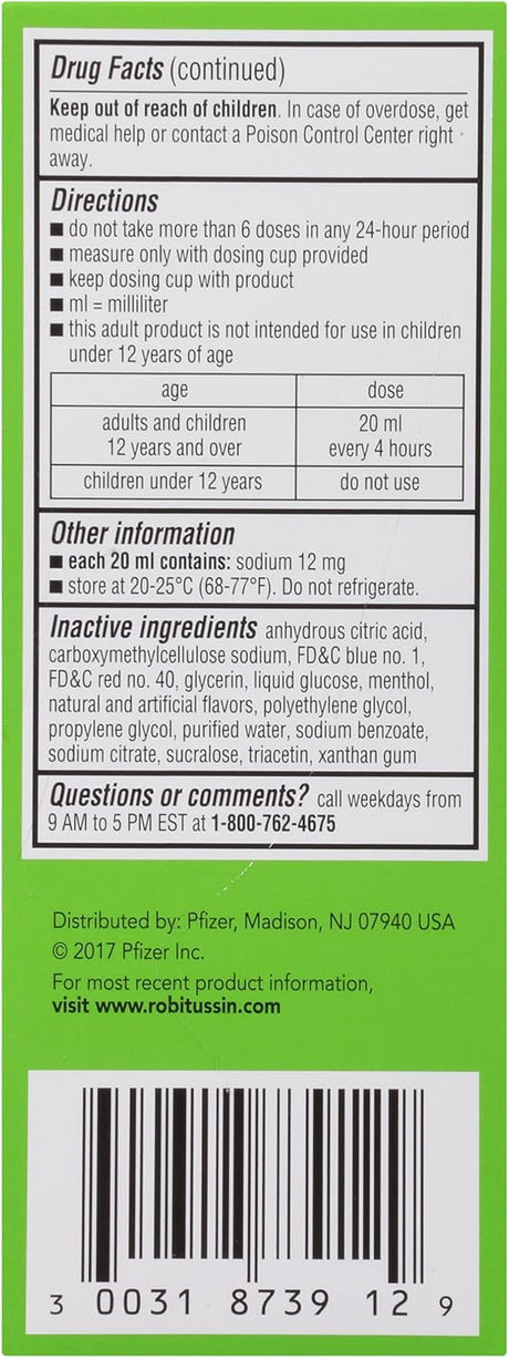Robitussin Adult Cough + Chest Congestion DM, Maximum Strength, Rasberry Flavor - 00031875712 - LL Medico