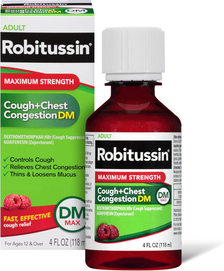 Robitussin Adult Cough + Chest Congestion DM, Maximum Strength, Rasberry Flavor - 00031875712 - LL Medico