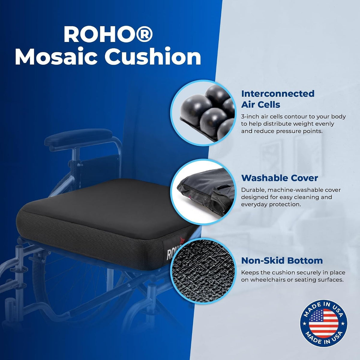 ROHO Mosaic Seat Cushion, 16" W x 16" L x 3" D - MOS1616CA-Single - LL Medico