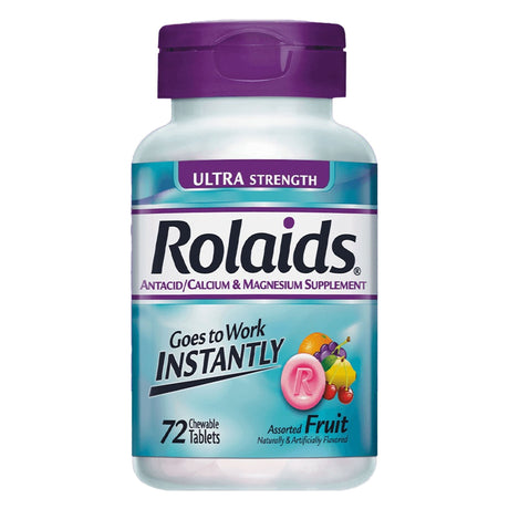 Rolaids Ultra Strength Antacid Chewable Tablets, 400 mg - 85 mg, Assorted Fruit - 72011200453-Bottle - LL Medico