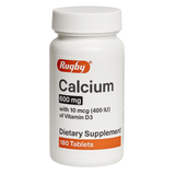 Rugby Calcium and Vitamin D3 Dietary Supplement, 600 mg - 80681013901 - LL Medico