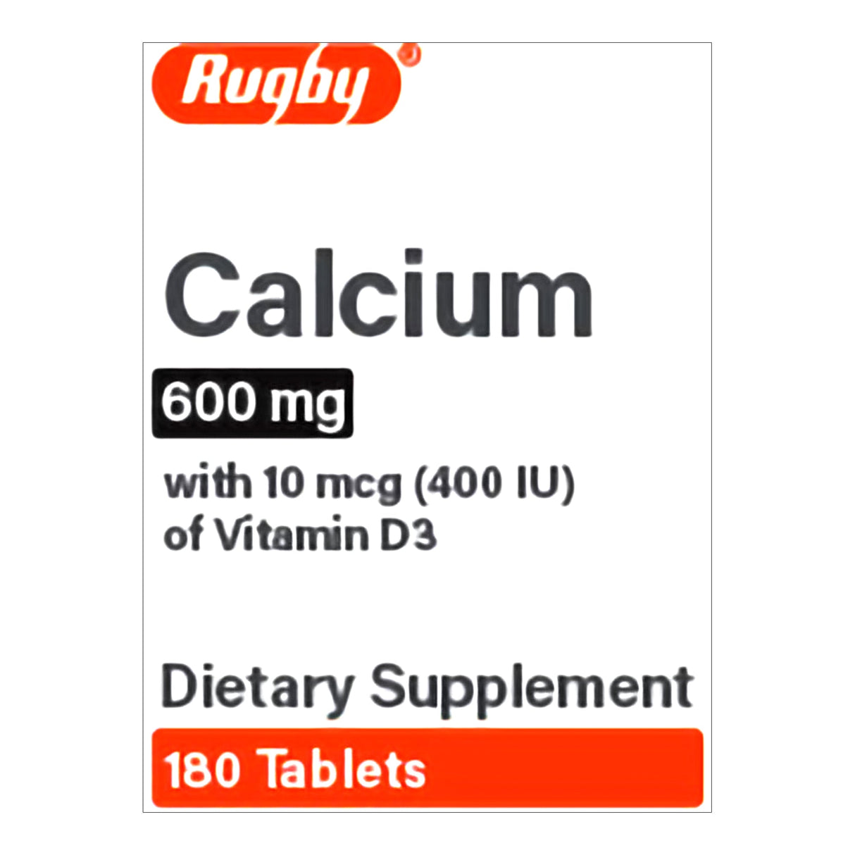 Rugby Calcium and Vitamin D3 Dietary Supplement, 600 mg - 80681013901 - LL Medico
