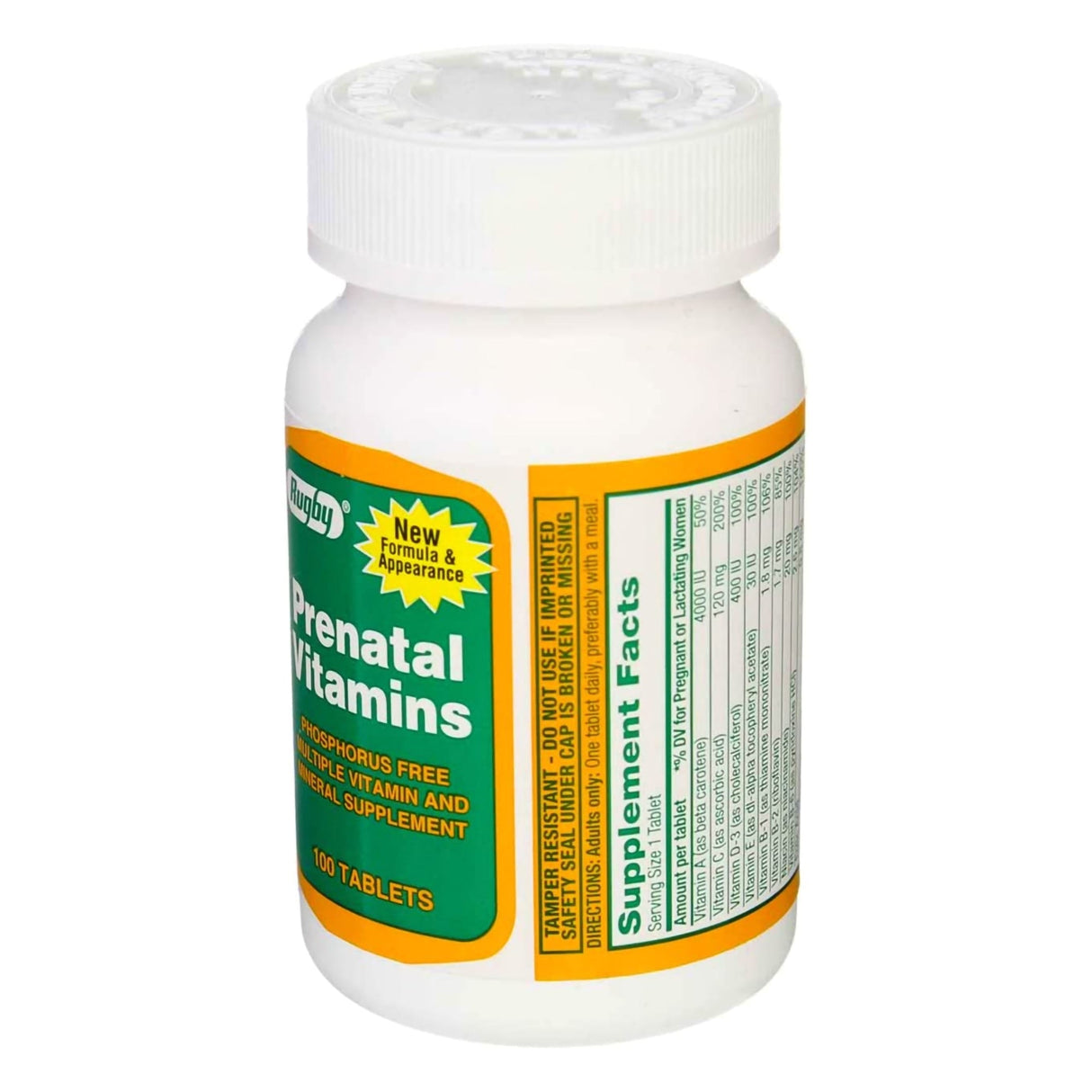 Rugby Prenatal Vitamin with Iron and Folic Acid, 100 tablets - 00536408501 - LL Medico