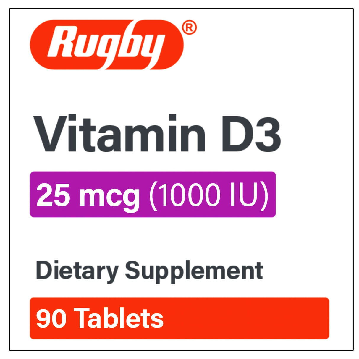 Rugby Vitamin D3 Dietary Supplement, 25 mcg - 80681016800 - LL Medico