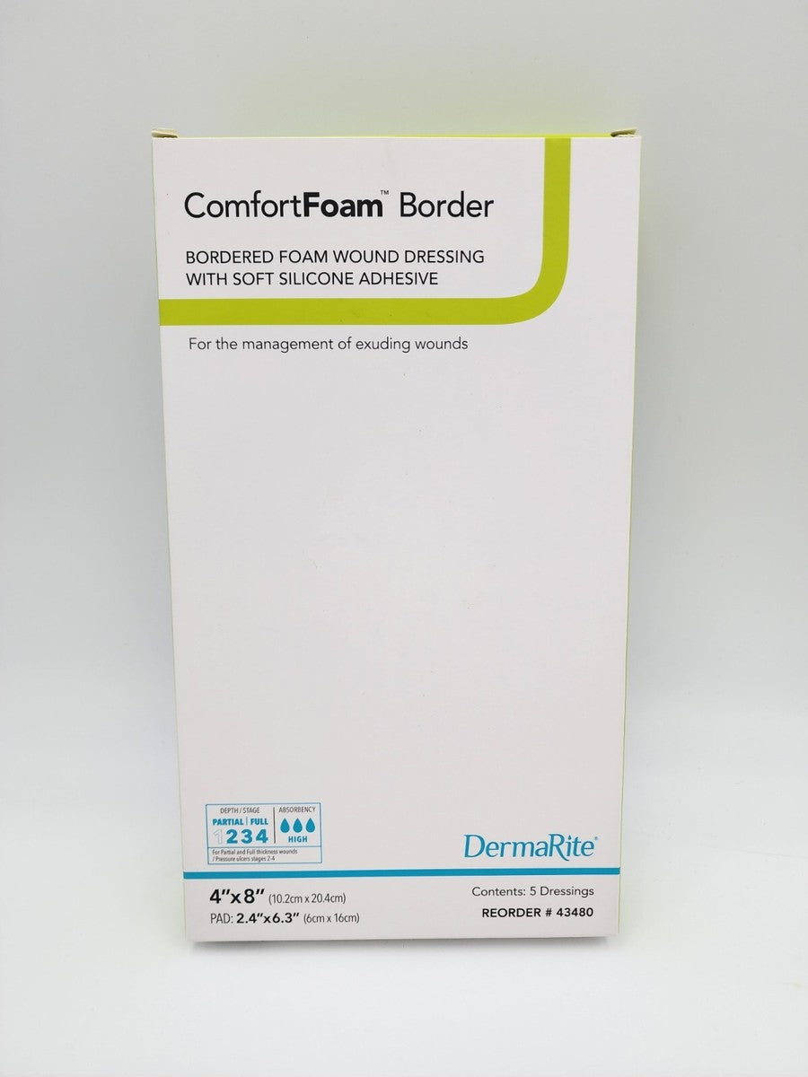 ComfortFoam Border Foam Wound Dressing with Silicone Adhesive, 10.2 x 20.4 cm