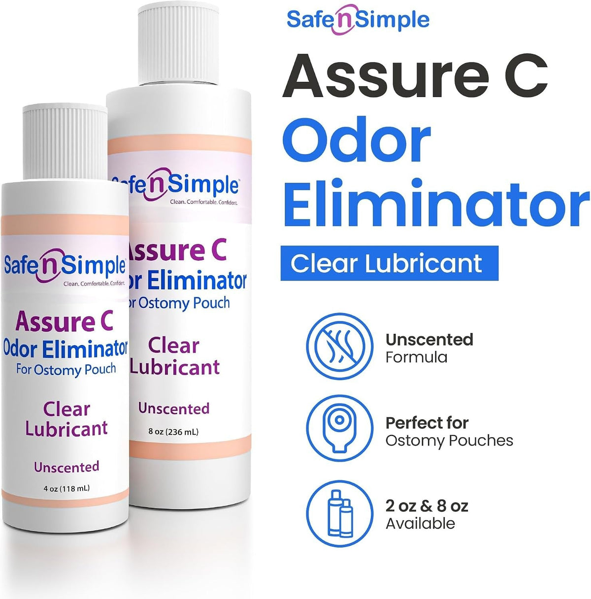 Safe N Simple Assure C Odor Eliminator, Clear, Unscented, 8 oz - SNS41408-Single - LL Medico