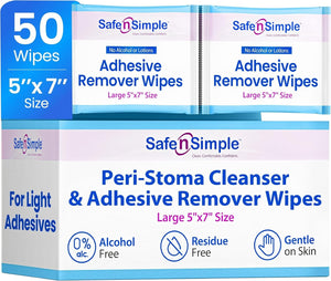 Safe N Simple Peri-Stoma Cleanser & Adhesive Remover Wipes, No-Sting, 5" x 7" - SNS00550-Box - LL Medico