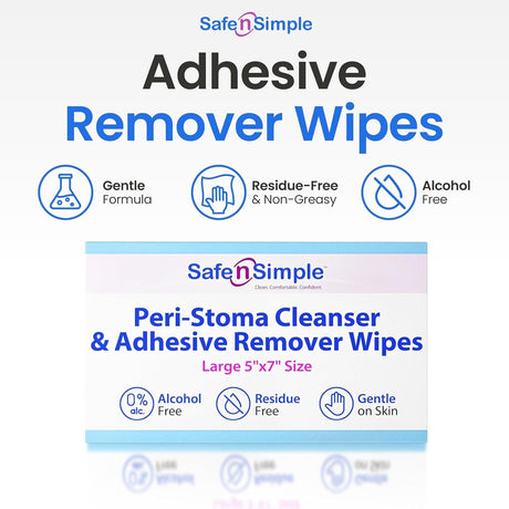 Safe N Simple Peri-Stoma Cleanser & Adhesive Remover Wipes, No-Sting, 5" x 7" - SNS00550-Box - LL Medico