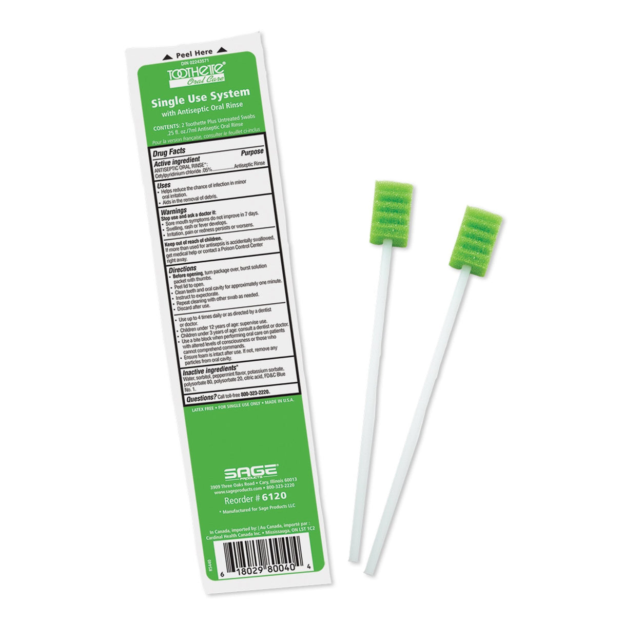 Sage Oral Swabstick Toothette Plus Foam Tip, Cetylpyridinium Chloride .05% - 6120-Pack - LL Medico