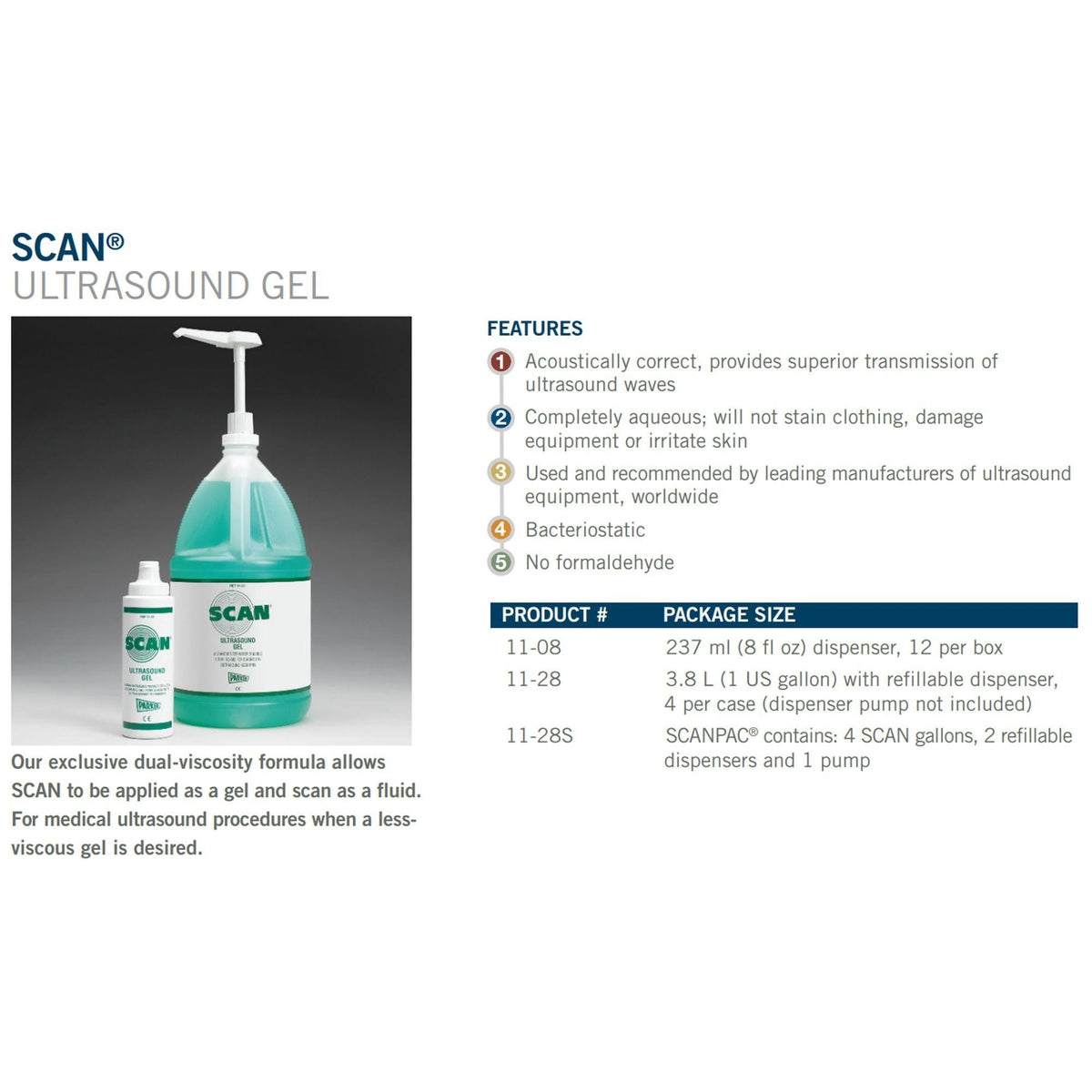Scan Ultrasound Gel, Medium Viscosity, NonSterile, 1 Gallon - 11-28-Single - LL Medico