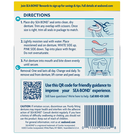 Sea-Bond Denture Adhesive Seals for Uppers, Original, 15 Count - 01150900162-Box - LL Medico