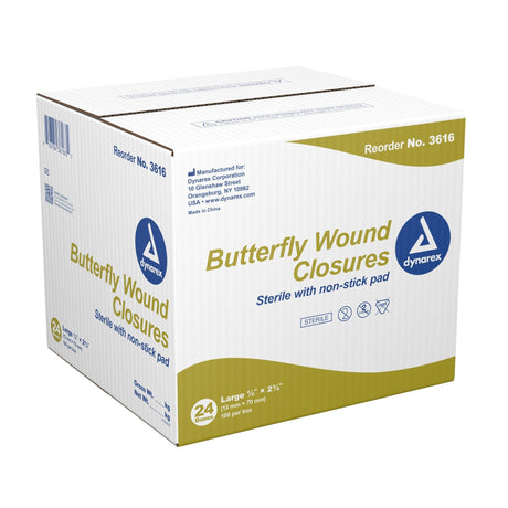 Secure Strip Skin Closure Strip, Butterfly Closure, 0.5" x 2.75", White, Plastic, Sterile - 3616-Box - LL Medico