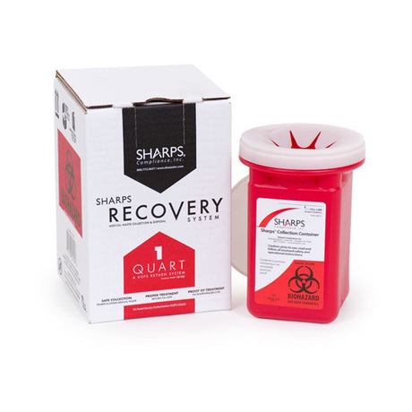Sharps Recovery System Mailback Sharps Collector, Red, 4.5" x 4.5" x 7", Vertical Entry, Nonsterile, Plastic - 10100-012-Single - LL Medico