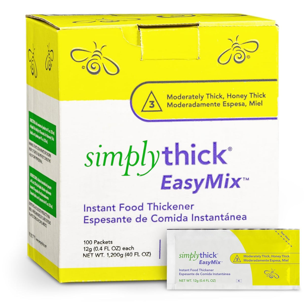 SimplyThick EasyMix Food Thickener Packets, Unflavored, 12g, 100 Count - STIND100L3-Box - LL Medico
