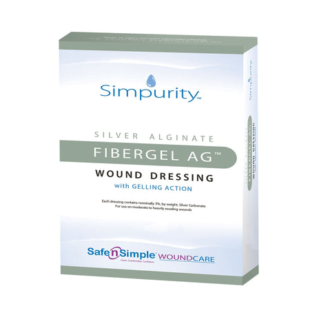 Simpurity Fibergel AG, Silver Alginate Wound Dressing, 4 x 4.75", Non-Adhesive Without Border, Sterile - SNS56716-Single - LL Medico
