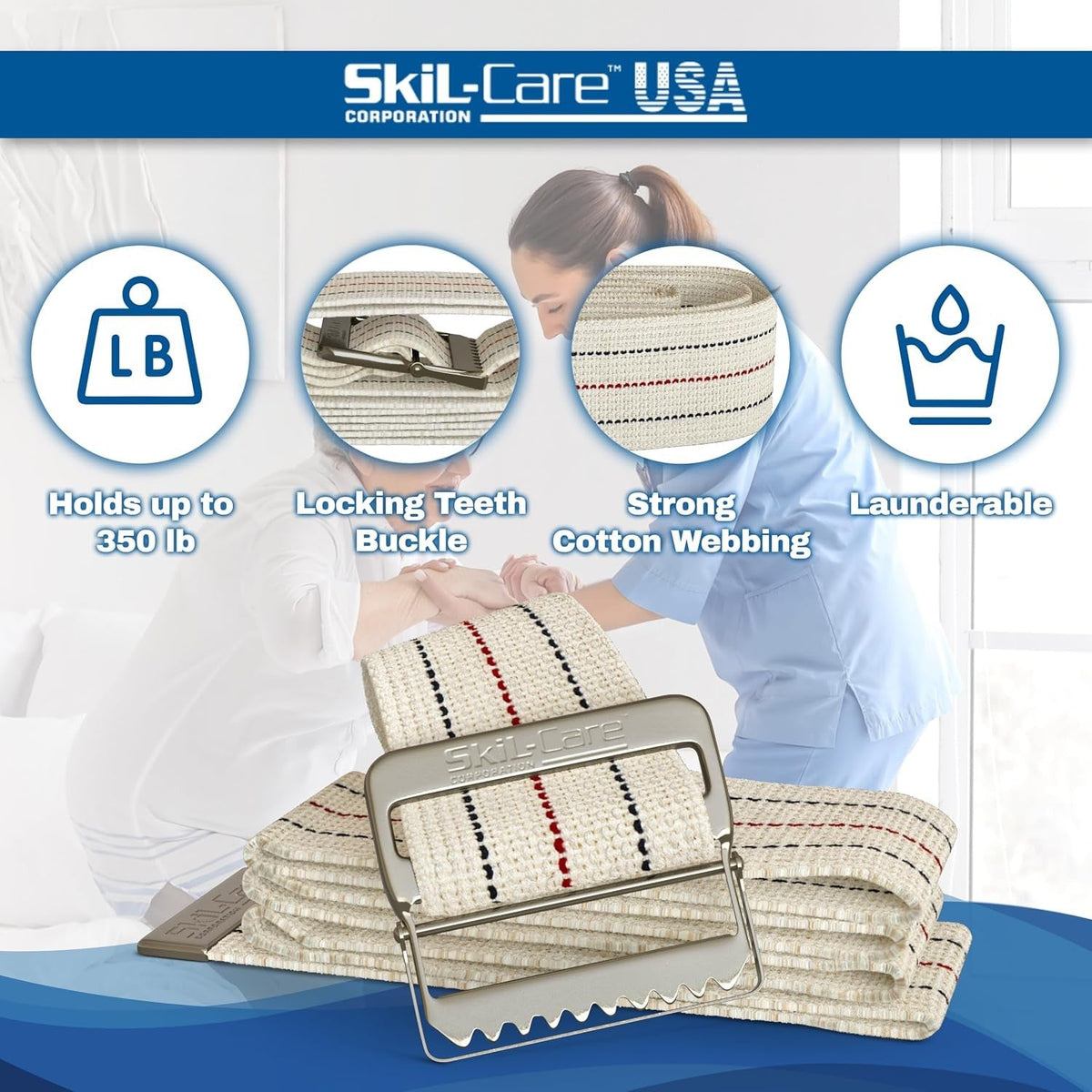 Skil-Care Cotton Gait Belt, Pinstripe, 72" Length - 252074-Single - LL Medico
