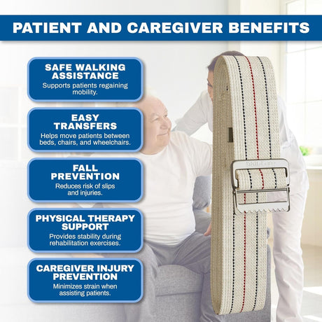 Skil-Care Cotton Gait Belt, Pinstripe, 72" Length - 252074-Single - LL Medico