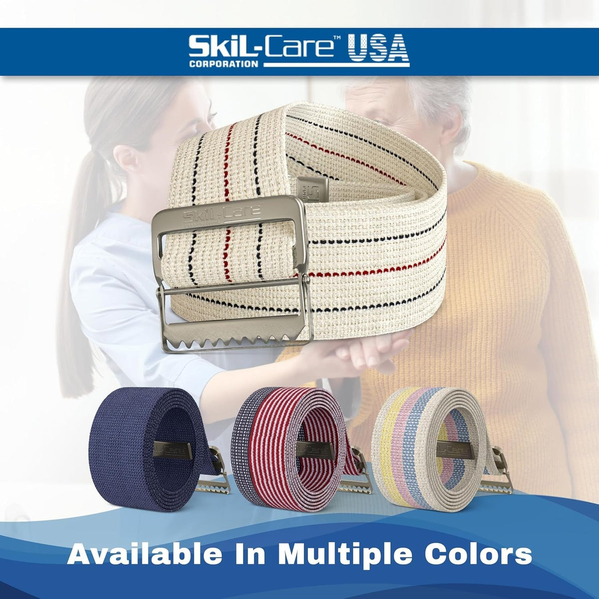 Skil-Care Cotton Gait Belt, Pinstripe, 72" Length - 252074-Single - LL Medico