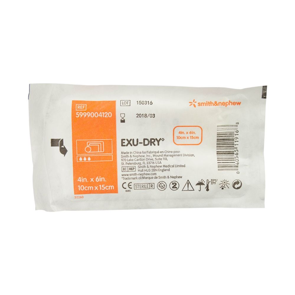Smith & Nephew Exu-Dry Anti-Shear Super Absorbent Dressing, 4 x 6 inch
