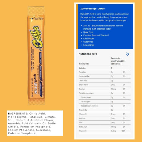 Sqwincher Qwik Stik Zero Oral Electrolyte Solution, Orange, 0.11 oz - 159060100-Pack - LL Medico