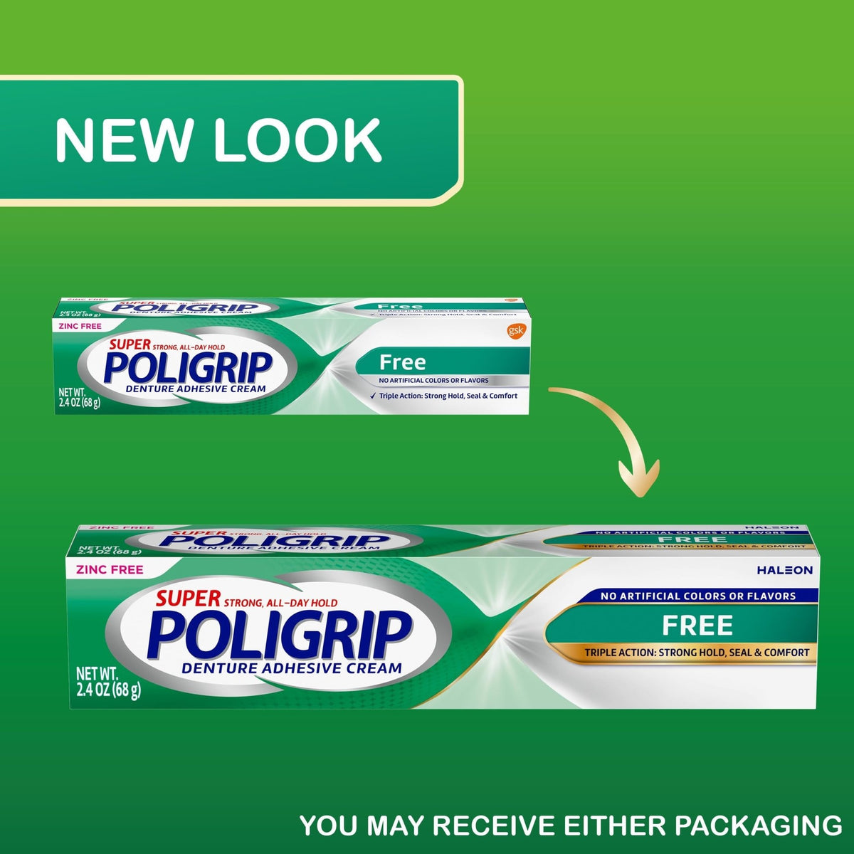 Super Poligrip Free Denture Adhesive Cream, Zinc Free, 2.4 oz - 31015806204-Single - LL Medico