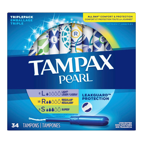 Tampax Pearl Tampons, Light / Regular / Super Absorbency, Individually Wrapped, 34 Count - 07301071133-Box - LL Medico