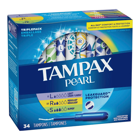Tampax Pearl Tampons, Light / Regular / Super Absorbency, Individually Wrapped, 34 Count - 07301071133-Box - LL Medico